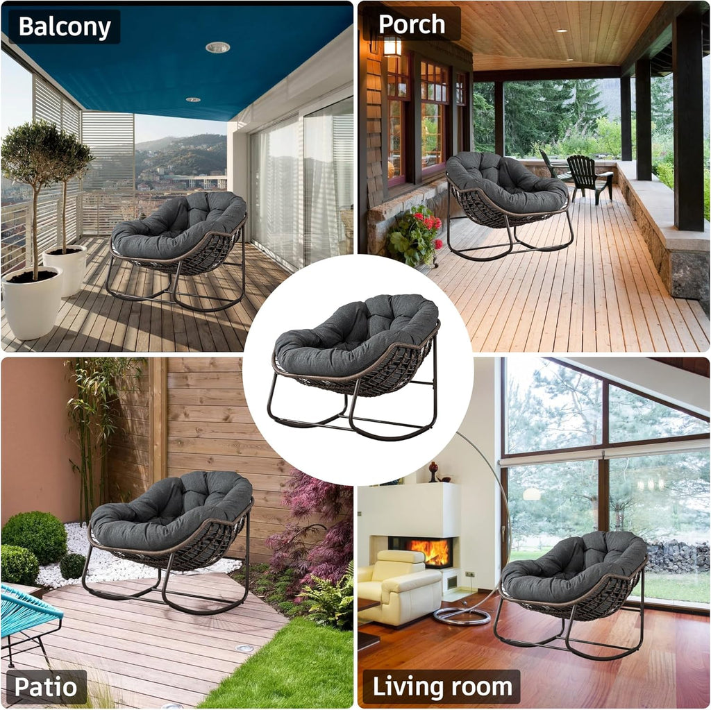 Complete Boho Relaxation Pod Set: Includes Stand, PE Wicker Egg Chair & Thick Pad for Lounging Outdoors