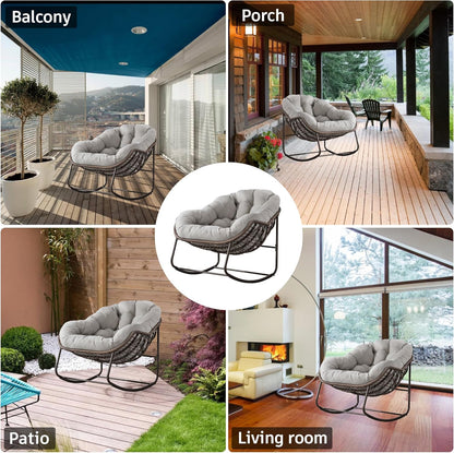 Complete Boho Relaxation Pod Set: Includes Stand, PE Wicker Egg Chair & Thick Pad for Lounging Outdoors