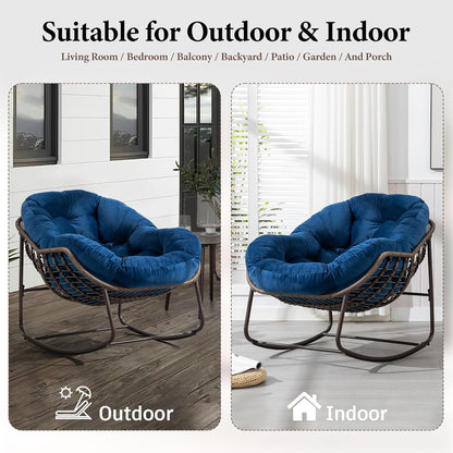 Complete Boho Relaxation Pod Set: Includes Stand, PE Wicker Egg Chair & Thick Pad for Lounging Outdoors