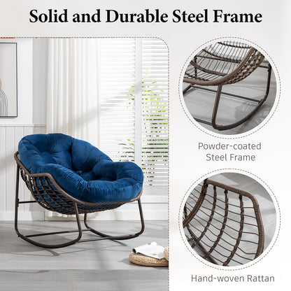 Complete Boho Relaxation Pod Set: Includes Stand, PE Wicker Egg Chair & Thick Pad for Lounging Outdoors