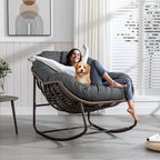 Complete Boho Relaxation Pod Set: Includes Stand, PE Wicker Egg Chair & Thick Pad for Lounging Outdoors
