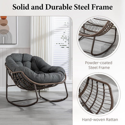 Complete Boho Relaxation Pod Set: Includes Stand, PE Wicker Egg Chair & Thick Pad for Lounging Outdoors