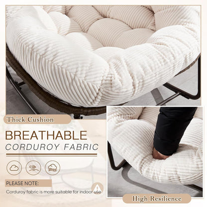 Complete Boho Relaxation Pod Set: Includes Stand, PE Wicker Egg Chair & Thick Pad for Lounging Outdoors