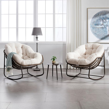 Complete Boho Relaxation Pod Set: Includes Stand, PE Wicker Egg Chair & Thick Pad for Lounging Outdoors