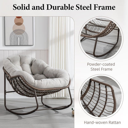 Complete Boho Relaxation Pod Set: Includes Stand, PE Wicker Egg Chair & Thick Pad for Lounging Outdoors