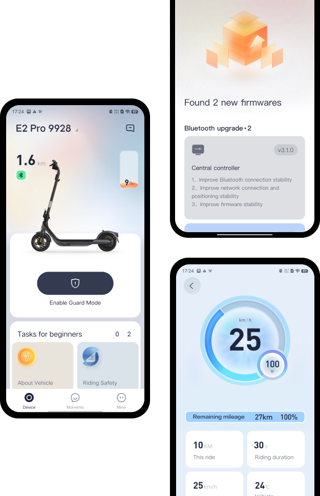 Extended Range E-Scooter for Commuters - Ninebot E2 Pro with Quick Fold, 10" Tires & Powerful Headlight