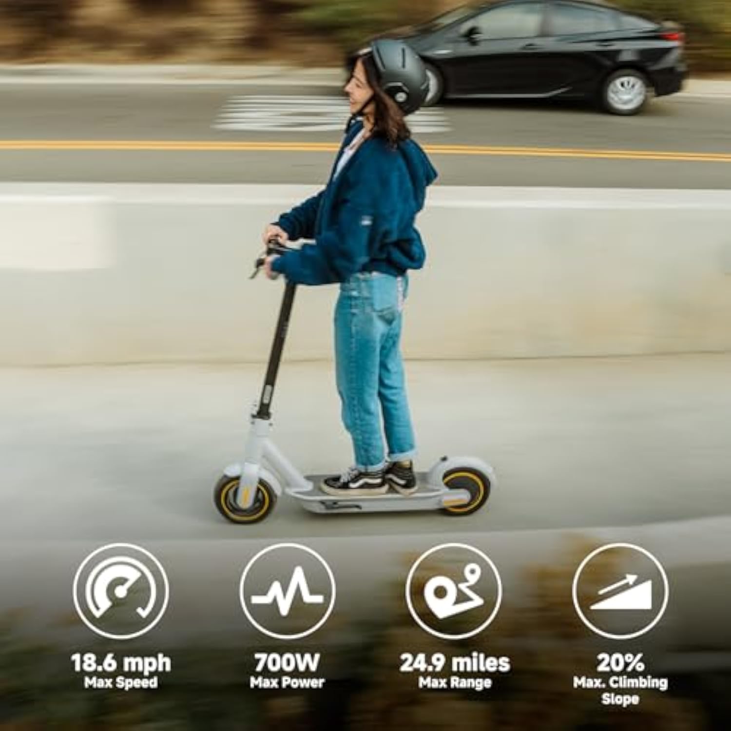 Extended Range E-Scooter for Commuters - Ninebot E2 Pro with Quick Fold, 10" Tires & Powerful Headlight